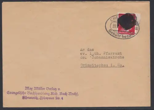 D, SBZ, Mi.Nr.AP 788I, Sächsische Schwärzungen auf Brief aus Chemnitz