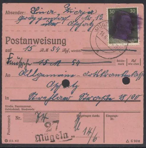 D, SBZ, Mi.Nr.AP 794III, Sächsische Schwärzungen auf Postanweisung aus "Mügeln"