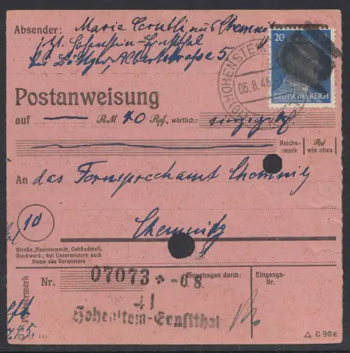 D, SBZ, Mi.Nr.AP 791I, Sächsische Schwärzungen auf Postanweisung 