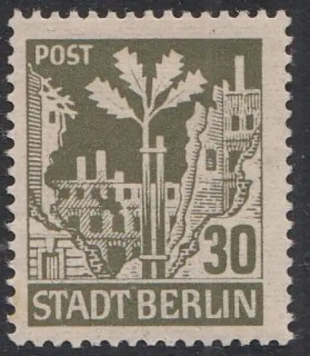D, SBZ, Mi.Nr.7 A Freimarke Stieleichenbäumchen Ruinen am Belle-Alliance-Platz