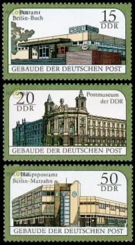 D,DDR Mi.Nr. 3145-47 Gebäude der Dt. Post (3 Werte)