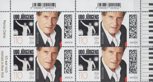 D,Bund Mi.Nr. 3927, Udo Jürgens (110) Viererblock mit Oberrand