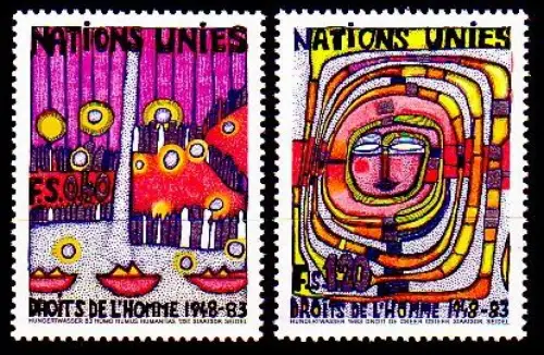 UNO Genf Mi.Nr. 117-18 Erklärung der Menschenrechte, Hundertwasser (2 Werte)