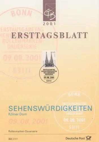 D,Bund Mi.Nr. 2206 Sehenswürdigk., Kölner Dom (440Pf/2,25€)