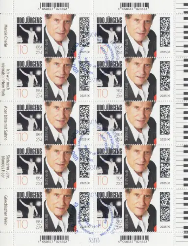 D,Bund Mi.Nr. 3927, Udo Jürgens (Kleinbogen) gestempelt "Bonn"