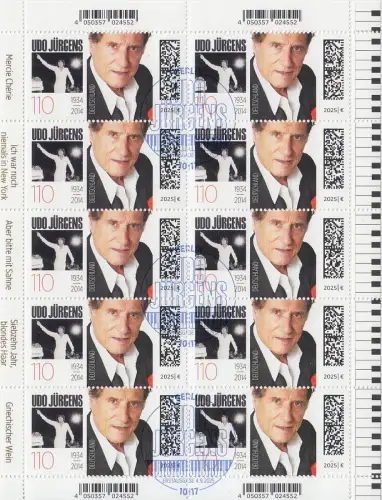 D,Bund Mi.Nr. 3927, Udo Jürgens (Kleinbogen) gestempelt "Berlin"