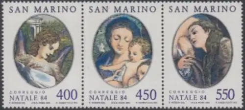 San Marino Mi.Nr. Zdr.1310-12 Weihnachten, Madonna d.hl.Hieronymus von Correggio
