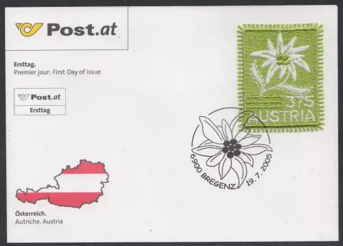 Österreich Mi.Nr. 2538 Vorarlb. Stickerei, Stickgarn auf Gewebe: Edelweiß, FDC