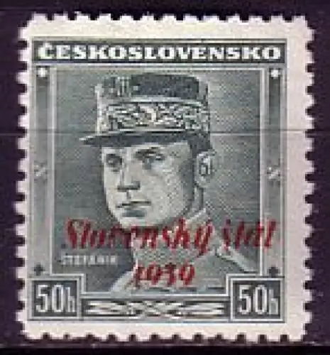 Slowakei Mi.Nr. 9 Freim. Tschechoslowakei MiNr. 402 mit rotem Aufdruck (50 H)