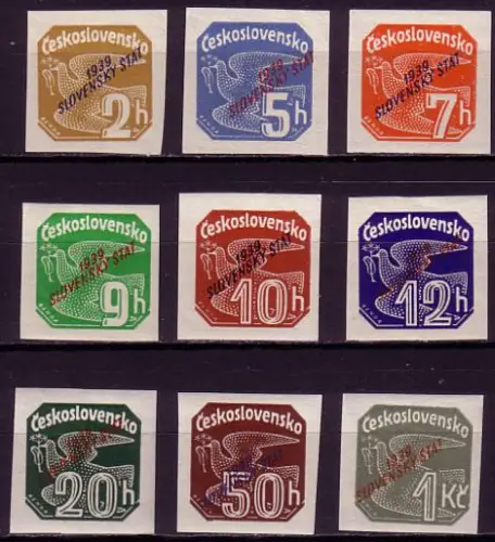 Slowakei Mi.Nr. 26-34 Zeitungsmarken der Tschechoslowakei m. Aufdruck (9 Werte)