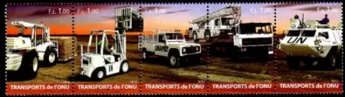 UNO Genf Mi.Nr. Zdr.720-24 Transportmittel der UNO, Landfahrzeuge (5 Werte)