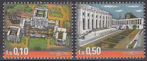 UNO Genf Mi.Nr. 741-42 Freimarken: UNO-Gebäude (2 Werte)