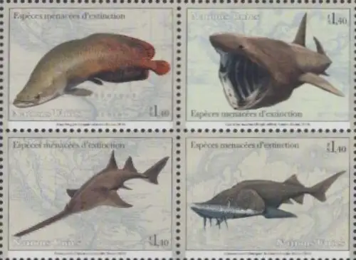 UNO Genf MiNr. Zdr.884-87 Gefährdete Arten, Fische (Viererblock)