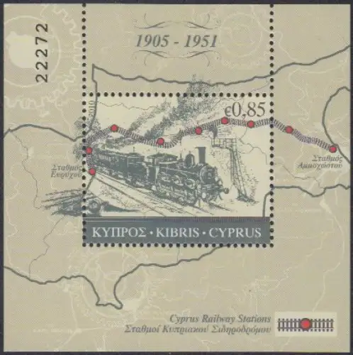 Zypern Mi.Nr. Block 31 Cyprus Government Railway, Eisenbahn, Streckenskizze