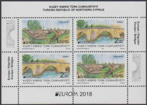 Zypern (türk.) MiNr. Block 34 Europa 18, Brücken bei Degirmenlik und Ortaköy