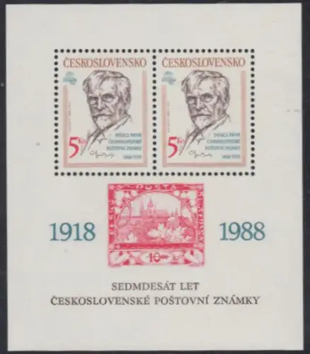 Tschechoslowakei Mi.Nr. Block 87 PRAGA '88, 70J.tschechoslow.Briefmarken, Mucha
