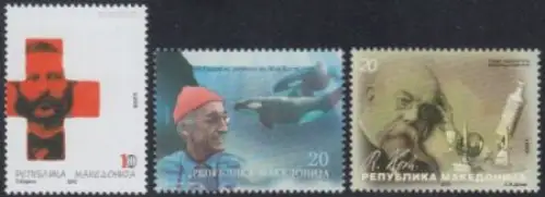 Makedonien Mi.Nr. 565-67 Jahrestage, H.Dunant, J.Cousteau, Robert Koch (3 Werte)