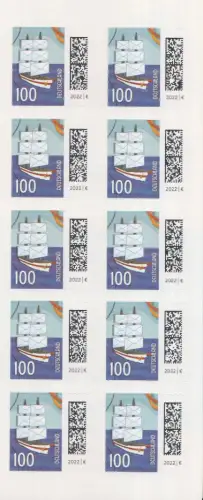 D,Bund Mi.Nr. 3653 (Folienblatt 115) Welt der Briefe, Zweimaster skl. (100)