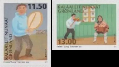 Grönland Mi.Nr. 662-63 Europa 14, Volksmusikinstrumente, skl. (2 Werte)