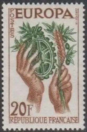 Frankreich MiNr. 1157 Europa 57, Hände mit Zahnrad, Olivenzwei,Ähre (20)