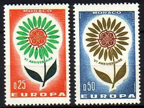 Monaco Mi.Nr. 782-83 Europa 64, Stilis. Blume und Emblem der CEPT (2 Werte)