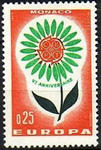 Monaco Mi.Nr. 782 Europa 64, Stilis. Blume und Emblem der CEPT (0,25)