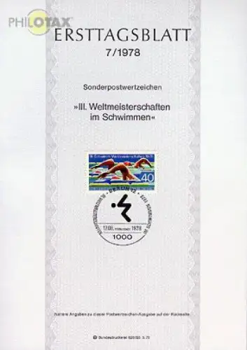 Berlin Mi.Nr. 7/78 Schwimm WM Berlin (Marke MiNr.571)
