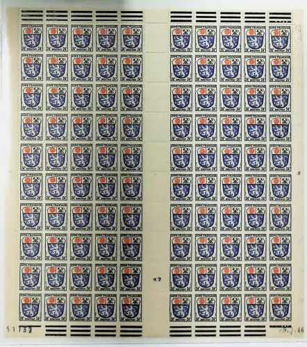 D,Franz.Zone,allg.Ausgabe Mi.Nr. 9 bx, postfrischer Bogen