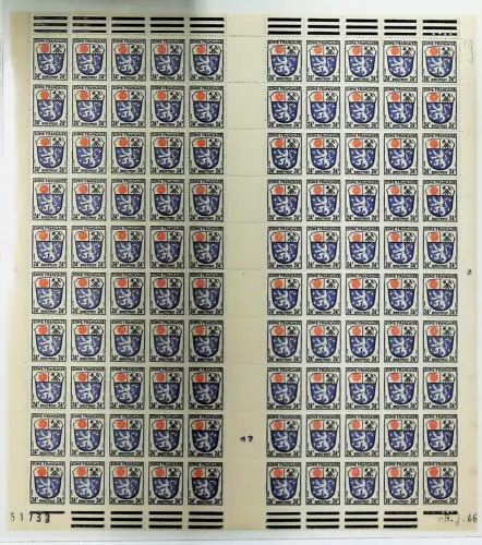 D,Franz.Zone,allg.Ausgabe Mi.Nr. 9 bx, postfrischer Bogen
