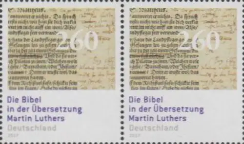 D,Bund MiNr. 3277 Paar Die Bibel, Übersetzung von Martin Luther (2 x 260)