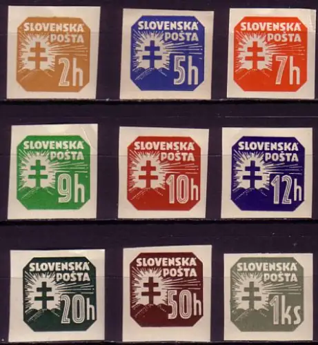 Slowakei Mi.Nr. 54-65 X Zeitungsmarken, ungez., o. Wz. (9 Werte X)