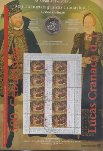 D,Bund, 500. Geburtstag Lucas Cranach (Numisblatt 6/2015)