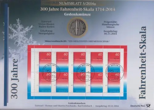 D,Bund, 300 Jahre Fahrenheit-Skala (Numisblatt 5/2014)