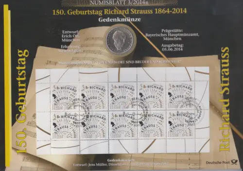 D,Bund, 150. Geburtstag Richard Strauss (Numisblatt 3/2014)