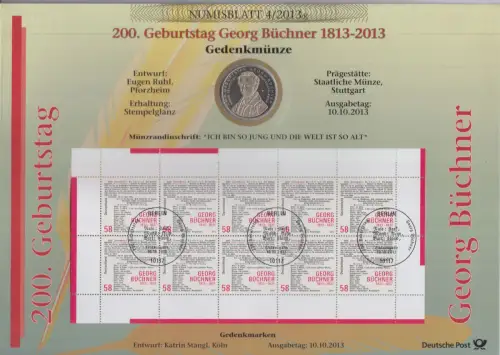 D,Bund, 200. Geburtstag Georg Büchner (Numisblatt 4/2013)