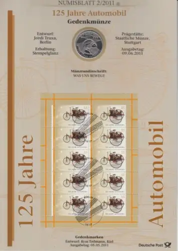D,Bund, 125 Jahre Automobil  (Numisblatt 2/2011)