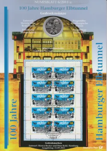 D,Bund, 100 Jahre Hamburger Elbtunnel  (Numisblatt 6/2011)