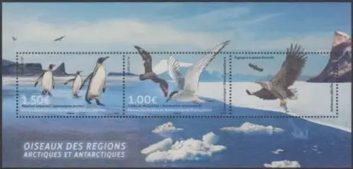 Franz.Geb.i.d. Antarktis MiNr. Block 57 Einh.Vögel, Kaiserpinguin, Antarktikskua