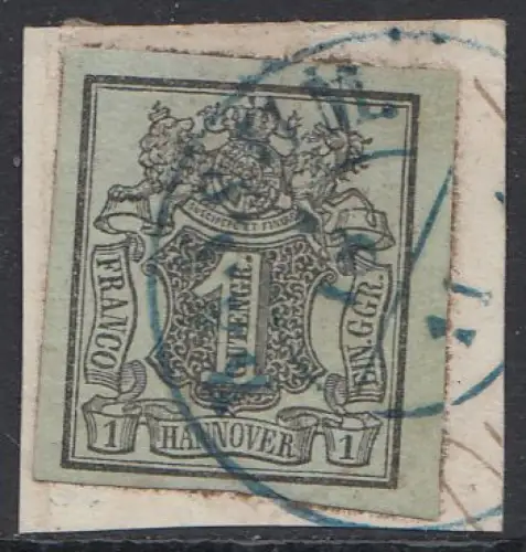 Hannover, Mi.Nr. 2 Gemusterter Wertschild unter Wappen (1 Ggr.), gest. "Bassum"