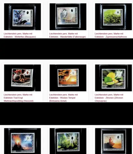 70 versch. Liechtenstein pers. Marke mit Edelstein 