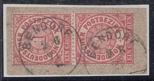 Nordt. Postbezirk MiNr. 16 im Paar, gestempelt "Bendorf"