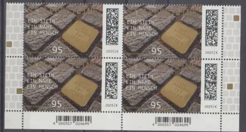 D,Bund Mi.Nr. 3941 Stolpersteine (95) Viererblock (unten)