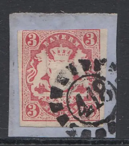 Bayern, Mi.Nr. 15, Staatswappen auf Sockel, gestempelt "418" (Geiselhöring)