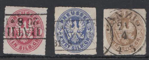 Preußen, Mi.Nr. 16 bis 18, Preußischer Adler im Oval, gestempelt