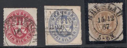 Preußen, Mi.Nr. 16 bis 18, Preußischer Adler im Oval, gestempelt