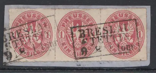 Preußen, Mi.Nr. 16 Dreierstreifen, Preußischer Adler im Oval, gestempelt
