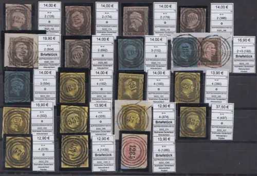 Preußen, aus Mi.Nr. 2-6 mit 20 verschiedenen Nummernstempeln