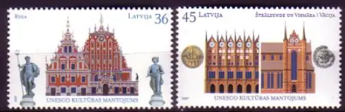 Lettland Mi.Nr. 702-03 Welterbe Riga, Stralsund + Wismar (2 Werte)
