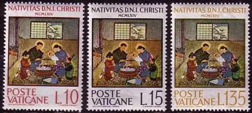 Vatikan Mi.Nr. 464-66 Weihnachten 1964, Anbetung der hl. Familie (3 Werte)