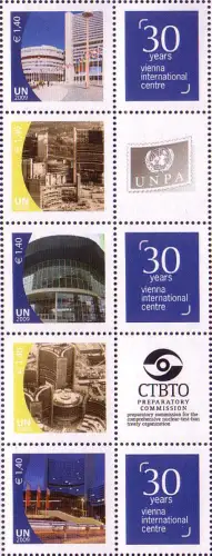 UNO Wien Mi.Nr. Zdr.607-11 Grußmarken 30 Jahre VIC mit Zierfeld s.Abbildung